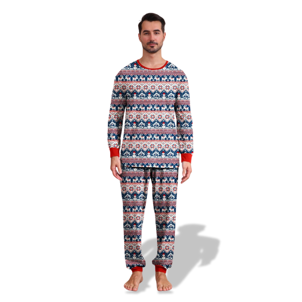 Snow Design Matching Family Christmas Pajamas With Long Sleeve Tops And Loungewear